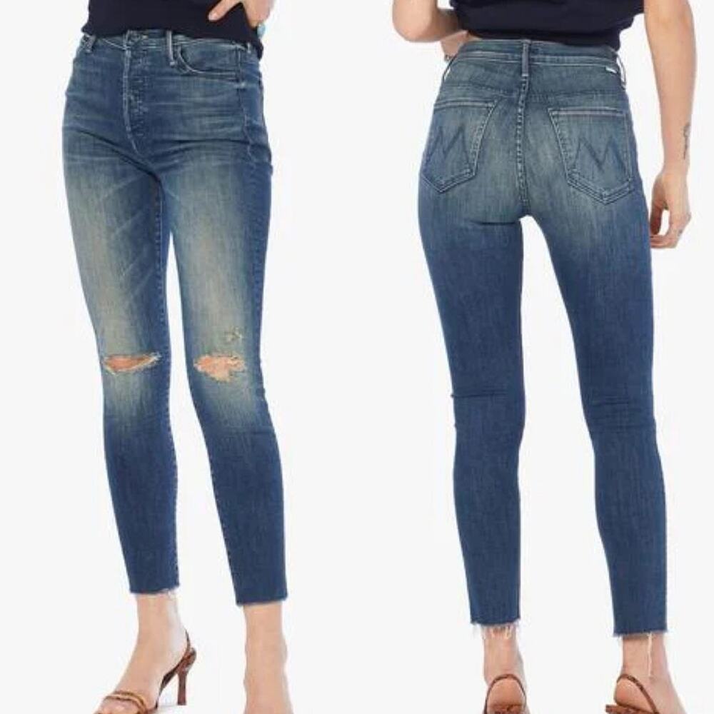 Mother Denim‎ The Stunner Ankle Fray Distressed Skinny Jeans Field of Dreams 28